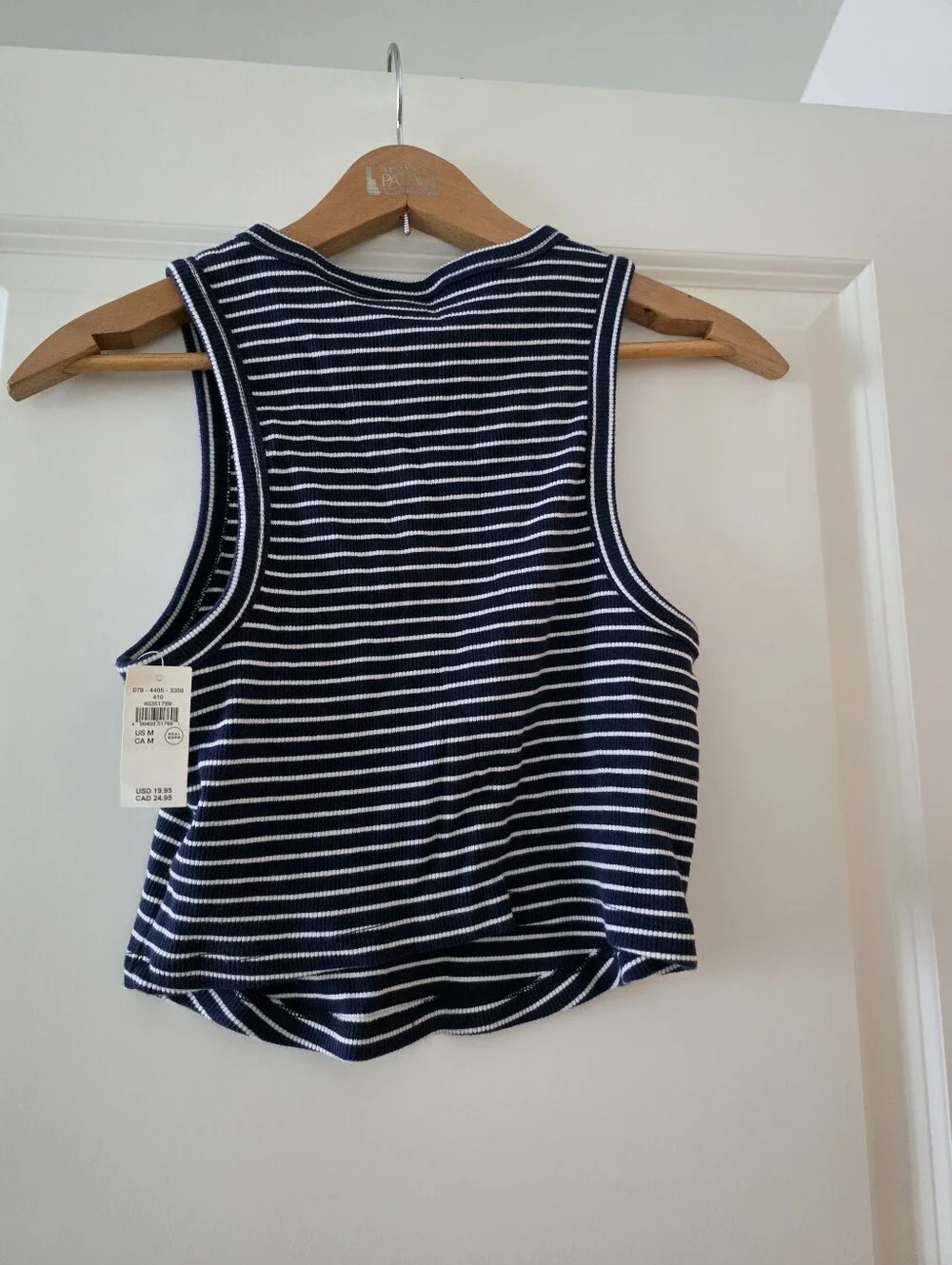 Aerie Ribbed Cropped Tank Top Striped Navy White Womens M NWT Preppy Coastal - Picture 5 of 7